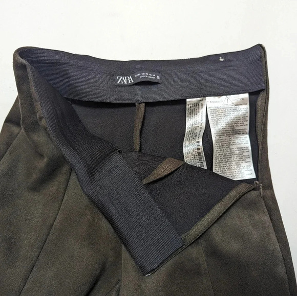 Zara  Suede Brown Green Skinny Dress Pants Zipper Ankle Woman's XS - Picture 3 of 8